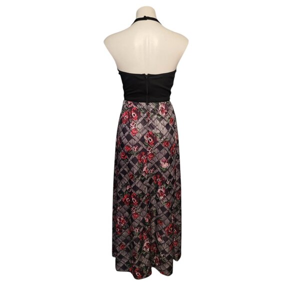 Vintage 1970s Halter Dress Floral Lattice Skirt Size 9/10 Modern S/M DE SAIX - Picture 4 of 8